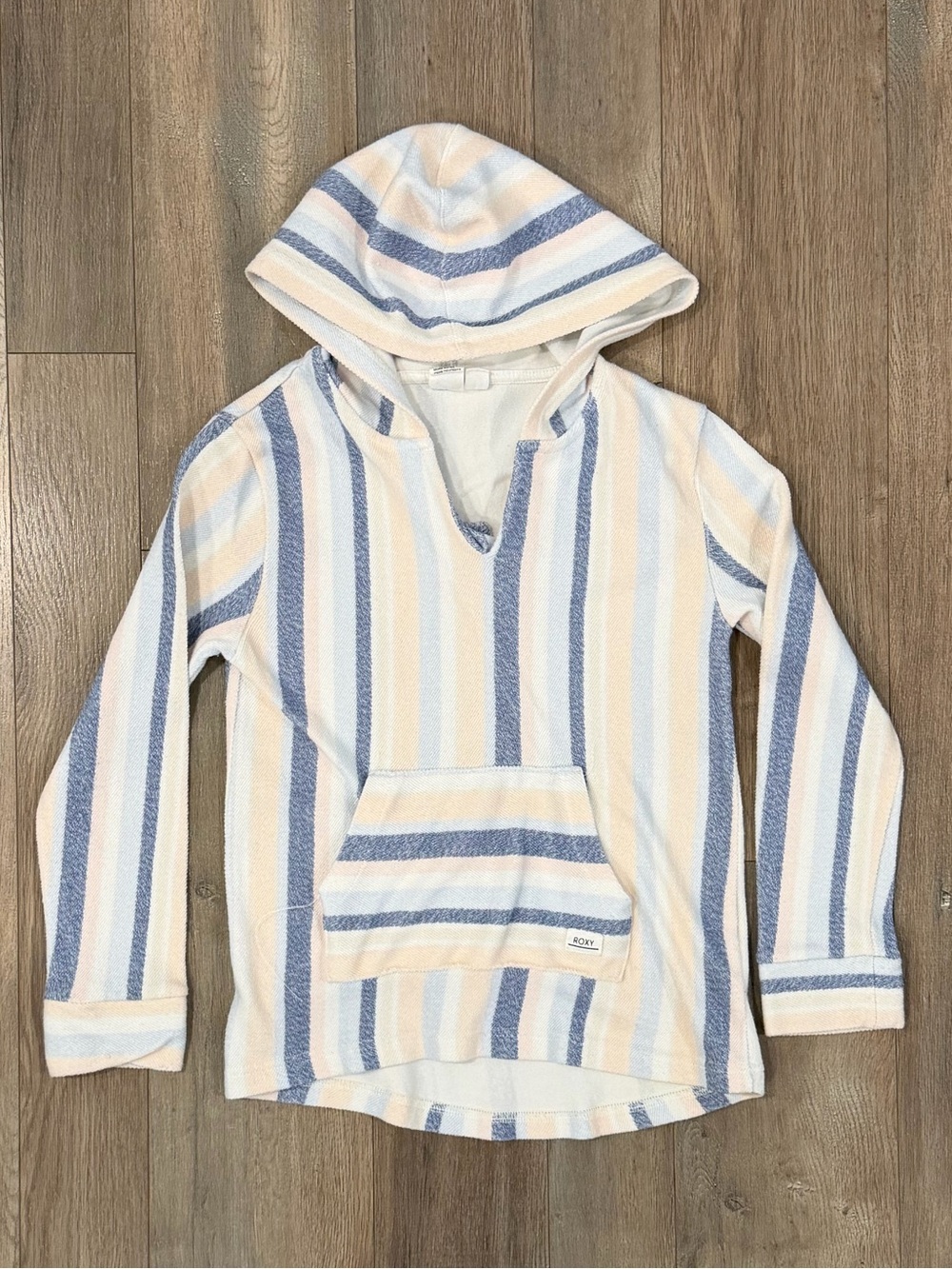 Roxy Kids Hooded Striped Pullover - Blue & Cream
